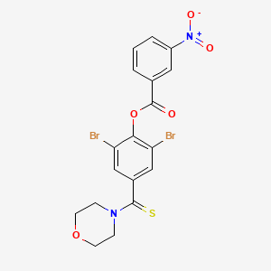 molecular formula C18H14Br2N2O5S B11655725 2,6-Dibromo-4-(morpholin-4-ylcarbonothioyl)phenyl 3-nitrobenzoate 