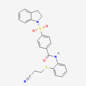 molecular formula C24H21N3O3S2 B11655815 N-(2-((2-cyanoethyl)thio)phenyl)-4-(indolin-1-ylsulfonyl)benzamide 