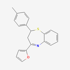 molecular formula C20H17NOS B11655837 4-(Furan-2-yl)-2-(4-methylphenyl)-2,3-dihydro-1,5-benzothiazepine 