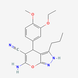 6-Amino-4-(3-ethoxy-4-methoxyphenyl)-3-propyl-1,4-dihydropyrano[2,3-c]pyrazole-5-carbonitrile