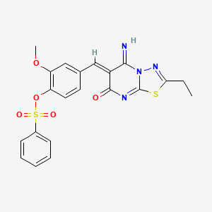 4-[(Z)-(2-ethyl-5-imino-7-oxo-5H-[1,3,4]thiadiazolo[3,2-a]pyrimidin-6(7H)-ylidene)methyl]-2-methoxyphenyl benzenesulfonate