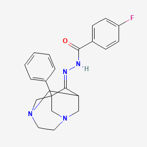 molecular formula C22H23FN4O B11655996 4-fluoro-N'-[(9E)-1-phenyl-3,6-diazatricyclo[4.3.1.1~3,8~]undec-9-ylidene]benzohydrazide 