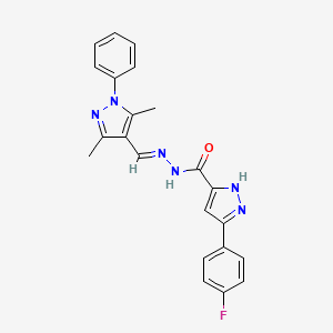 molecular formula C22H19FN6O B11656002 N'-[(E)-(3,5-dimethyl-1-phenyl-1H-pyrazol-4-yl)methylidene]-3-(4-fluorophenyl)-1H-pyrazole-5-carbohydrazide 