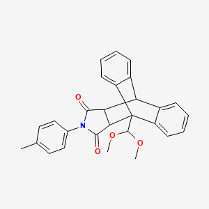 molecular formula C28H25NO4 B11656022 1-(Dimethoxymethyl)-17-(4-methylphenyl)-17-azapentacyclo[6.6.5.0~2,7~.0~9,14~.0~15,19~]nonadeca-2,4,6,9,11,13-hexaene-16,18-dione (non-preferred name) 