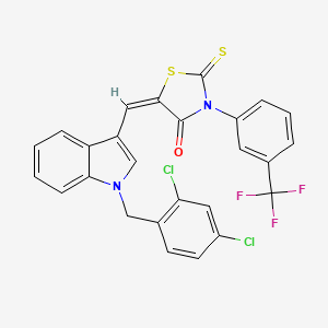 (5E)-5-({1-[(2,4-Dichlorophenyl)methyl]-1H-indol-3-YL}methylidene)-2-sulfanylidene-3-[3-(trifluoromethyl)phenyl]-1,3-thiazolidin-4-one