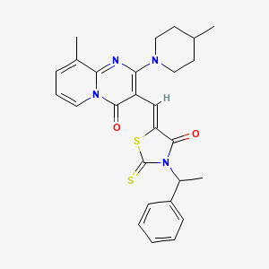 9-methyl-2-(4-methylpiperidin-1-yl)-3-{(Z)-[4-oxo-3-(1-phenylethyl)-2-thioxo-1,3-thiazolidin-5-ylidene]methyl}-4H-pyrido[1,2-a]pyrimidin-4-one