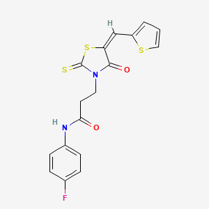 molecular formula C17H13FN2O2S3 B11656172 N-(4-fluorophenyl)-3-[(5E)-4-oxo-5-(2-thienylmethylene)-2-thioxo-1,3-thiazolidin-3-yl]propanamide 