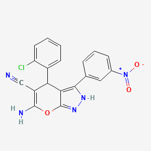 6-Amino-4-(2-chlorophenyl)-3-(3-nitrophenyl)-1,4-dihydropyrano[2,3-c]pyrazole-5-carbonitrile