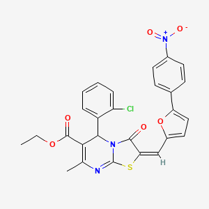 molecular formula C27H20ClN3O6S B11656254 ethyl (2E)-5-(2-chlorophenyl)-7-methyl-2-{[5-(4-nitrophenyl)furan-2-yl]methylidene}-3-oxo-2,3-dihydro-5H-[1,3]thiazolo[3,2-a]pyrimidine-6-carboxylate 