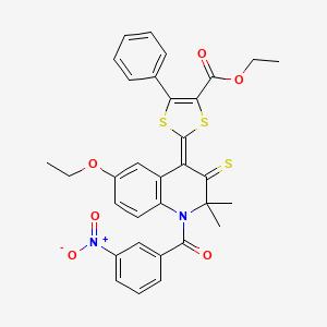 ethyl (2Z)-2-{6-ethoxy-2,2-dimethyl-1-[(3-nitrophenyl)carbonyl]-3-thioxo-2,3-dihydroquinolin-4(1H)-ylidene}-5-phenyl-1,3-dithiole-4-carboxylate