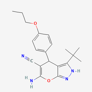 molecular formula C20H24N4O2 B11656349 6-Amino-3-tert-butyl-4-(4-propoxyphenyl)-1,4-dihydropyrano[2,3-c]pyrazole-5-carbonitrile 