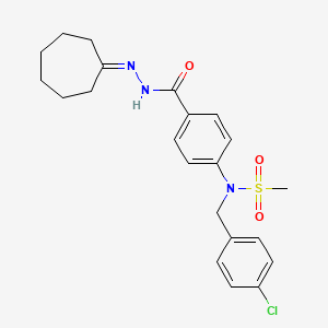 molecular formula C22H26ClN3O3S B11656371 N-(4-chlorobenzyl)-N-{4-[(2-cycloheptylidenehydrazinyl)carbonyl]phenyl}methanesulfonamide 