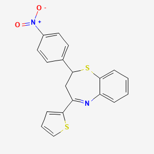 molecular formula C19H14N2O2S2 B11656384 2-(4-Nitrophenyl)-4-(thiophen-2-yl)-2,3-dihydro-1,5-benzothiazepine 