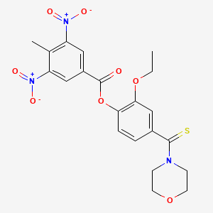 molecular formula C21H21N3O8S B11656415 2-Ethoxy-4-(morpholin-4-ylcarbonothioyl)phenyl 4-methyl-3,5-dinitrobenzoate 