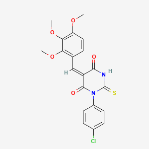 molecular formula C20H17ClN2O5S B11656501 (5E)-1-(4-chlorophenyl)-2-sulfanylidene-5-[(2,3,4-trimethoxyphenyl)methylidene]-1,3-diazinane-4,6-dione 