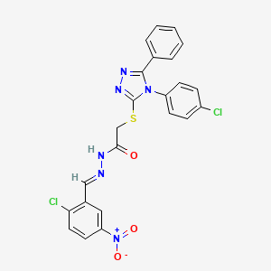 molecular formula C23H16Cl2N6O3S B11656504 N'-[(E)-(2-chloro-5-nitrophenyl)methylidene]-2-{[4-(4-chlorophenyl)-5-phenyl-4H-1,2,4-triazol-3-yl]sulfanyl}acetohydrazide 