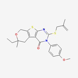 molecular formula C23H26N2O3S2 B11656511 12-ethyl-4-(4-methoxyphenyl)-12-methyl-5-(2-methylprop-2-enylsulfanyl)-11-oxa-8-thia-4,6-diazatricyclo[7.4.0.02,7]trideca-1(9),2(7),5-trien-3-one 