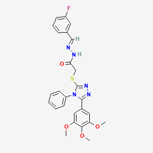 molecular formula C26H24FN5O4S B11656514 N'-[(E)-(3-fluorophenyl)methylidene]-2-{[4-phenyl-5-(3,4,5-trimethoxyphenyl)-4H-1,2,4-triazol-3-yl]sulfanyl}acetohydrazide 