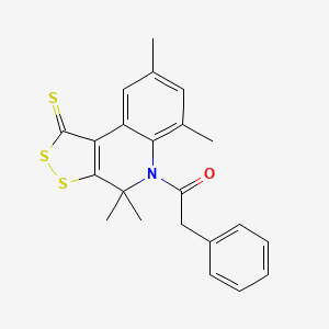 molecular formula C22H21NOS3 B11656530 2-phenyl-1-(4,4,6,8-tetramethyl-1-thioxo-1,4-dihydro-5H-[1,2]dithiolo[3,4-c]quinolin-5-yl)ethanone 