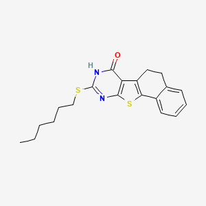 molecular formula C20H22N2OS2 B11656562 14-hexylsulfanyl-17-thia-13,15-diazatetracyclo[8.7.0.02,7.011,16]heptadeca-1(10),2,4,6,11(16),14-hexaen-12-one 