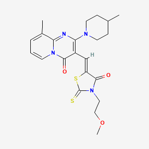 molecular formula C22H26N4O3S2 B11656598 3-{(Z)-[3-(2-methoxyethyl)-4-oxo-2-thioxo-1,3-thiazolidin-5-ylidene]methyl}-9-methyl-2-(4-methyl-1-piperidinyl)-4H-pyrido[1,2-a]pyrimidin-4-one 