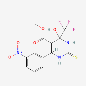 Ethyl 4-hydroxy-6-(3-nitrophenyl)-2-sulfanylidene-4-(trifluoromethyl)-1,3-diazinane-5-carboxylate