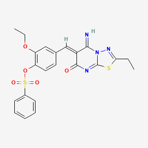 2-ethoxy-4-[(Z)-(2-ethyl-5-imino-7-oxo-5H-[1,3,4]thiadiazolo[3,2-a]pyrimidin-6(7H)-ylidene)methyl]phenyl benzenesulfonate