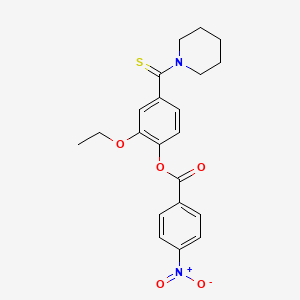 molecular formula C21H22N2O5S B11656683 2-Ethoxy-4-(piperidin-1-ylcarbonothioyl)phenyl 4-nitrobenzoate 