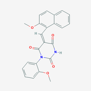 molecular formula C23H18N2O5 B11656728 (5E)-5-[(2-methoxynaphthalen-1-yl)methylidene]-1-(2-methoxyphenyl)-1,3-diazinane-2,4,6-trione 