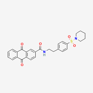 molecular formula C28H26N2O5S B11656756 9,10-dioxo-N-{2-[4-(piperidin-1-ylsulfonyl)phenyl]ethyl}-9,10-dihydroanthracene-2-carboxamide 