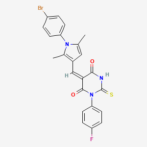 (5E)-5-{[1-(4-bromophenyl)-2,5-dimethyl-1H-pyrrol-3-yl]methylidene}-1-(4-fluorophenyl)-2-thioxodihydropyrimidine-4,6(1H,5H)-dione