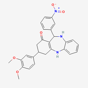 molecular formula C27H25N3O5 B11656807 3-(3,4-dimethoxyphenyl)-11-(3-nitrophenyl)-3,4,10,11-tetrahydro-2H-dibenzo[b,e][1,4]diazepin-1-ol 