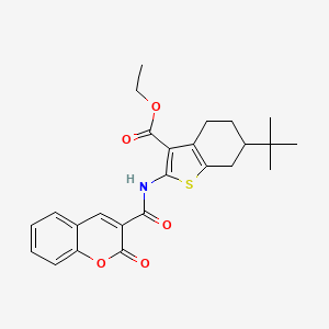 molecular formula C25H27NO5S B11656855 ethyl 6-tert-butyl-2-{[(2-oxo-2H-chromen-3-yl)carbonyl]amino}-4,5,6,7-tetrahydro-1-benzothiophene-3-carboxylate 