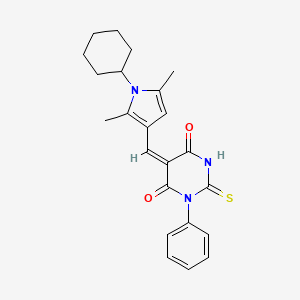 (5E)-5-[(1-cyclohexyl-2,5-dimethyl-1H-pyrrol-3-yl)methylidene]-1-phenyl-2-thioxodihydropyrimidine-4,6(1H,5H)-dione