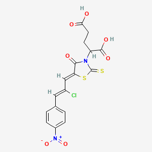 2-{(5Z)-5-[(2Z)-2-chloro-3-(4-nitrophenyl)prop-2-en-1-ylidene]-4-oxo-2-thioxo-1,3-thiazolidin-3-yl}pentanedioic acid