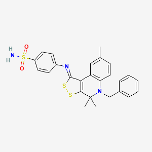 molecular formula C26H25N3O2S3 B11656962 4-{[(1Z)-5-benzyl-4,4,8-trimethyl-4,5-dihydro-1H-[1,2]dithiolo[3,4-c]quinolin-1-ylidene]amino}benzenesulfonamide 