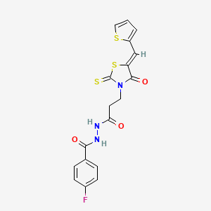 4-fluoro-N'-{3-[(5Z)-4-oxo-5-(thiophen-2-ylmethylidene)-2-thioxo-1,3-thiazolidin-3-yl]propanoyl}benzohydrazide