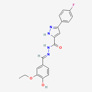 molecular formula C19H17FN4O3 B11657053 N'-[(E)-(3-ethoxy-4-hydroxyphenyl)methylidene]-3-(4-fluorophenyl)-1H-pyrazole-5-carbohydrazide 