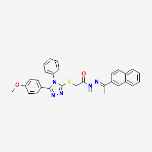 molecular formula C29H25N5O2S B11657093 2-{[5-(4-methoxyphenyl)-4-phenyl-4H-1,2,4-triazol-3-yl]sulfanyl}-N'-[(1E)-1-(naphthalen-2-yl)ethylidene]acetohydrazide 