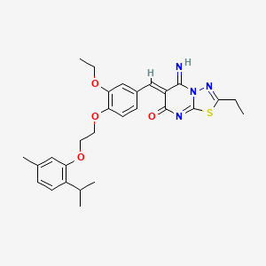 molecular formula C28H32N4O4S B11657160 (6Z)-6-(3-ethoxy-4-{2-[5-methyl-2-(propan-2-yl)phenoxy]ethoxy}benzylidene)-2-ethyl-5-imino-5,6-dihydro-7H-[1,3,4]thiadiazolo[3,2-a]pyrimidin-7-one 