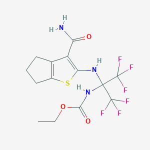 Carbamic acid, N-[1-(3-aminocarbonyl-4H-cyclopenta[b]thien-2-ylamino)-2,2,2-trifluoro-1-trifluoromethylethyl]-, ethyl ester