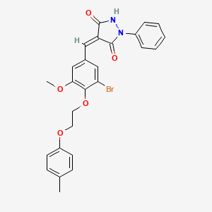 (4Z)-4-({3-Bromo-5-methoxy-4-[2-(4-methylphenoxy)ethoxy]phenyl}methylidene)-1-phenylpyrazolidine-3,5-dione