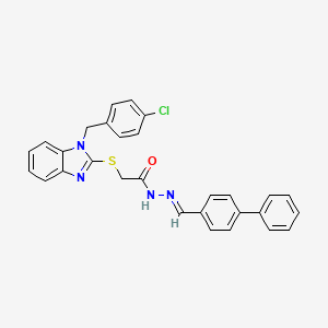 molecular formula C29H23ClN4OS B11657217 N'-[(E)-biphenyl-4-ylmethylidene]-2-{[1-(4-chlorobenzyl)-1H-benzimidazol-2-yl]sulfanyl}acetohydrazide 