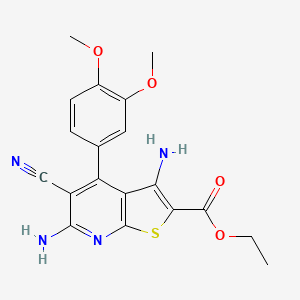 molecular formula C19H18N4O4S B11657259 Ethyl 3,6-diamino-5-cyano-4-(3,4-dimethoxyphenyl)thieno[2,3-b]pyridine-2-carboxylate 