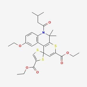 Diethyl 9'-ethoxy-5',5'-dimethyl-6'-(3-methylbutanoyl)-5',6'-dihydrospiro[1,3-dithiole-2,1'-thiopyrano[2,3-c]quinoline]-3',4-dicarboxylate