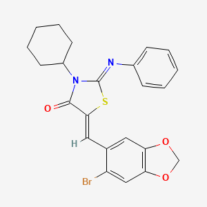 (2Z,5Z)-5-[(6-bromo-1,3-benzodioxol-5-yl)methylidene]-3-cyclohexyl-2-(phenylimino)-1,3-thiazolidin-4-one