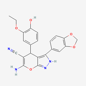 6-Amino-3-(1,3-benzodioxol-5-yl)-4-(3-ethoxy-4-hydroxyphenyl)-1,4-dihydropyrano[2,3-c]pyrazole-5-carbonitrile