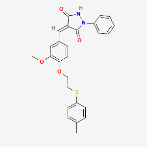 molecular formula C26H24N2O4S B11657358 (4Z)-4-(3-methoxy-4-{2-[(4-methylphenyl)sulfanyl]ethoxy}benzylidene)-1-phenylpyrazolidine-3,5-dione 