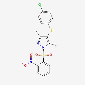 molecular formula C17H14ClN3O4S2 B11657367 4-chlorophenyl 3,5-dimethyl-1-[(2-nitrophenyl)sulfonyl]-1H-pyrazol-4-yl sulfide 