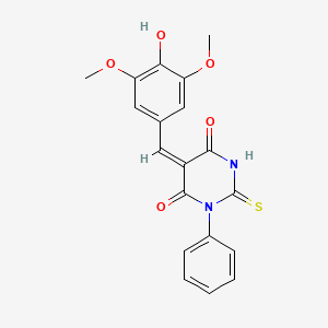 molecular formula C19H16N2O5S B11657380 (5E)-5-[(4-hydroxy-3,5-dimethoxyphenyl)methylidene]-1-phenyl-2-sulfanylidene-1,3-diazinane-4,6-dione 